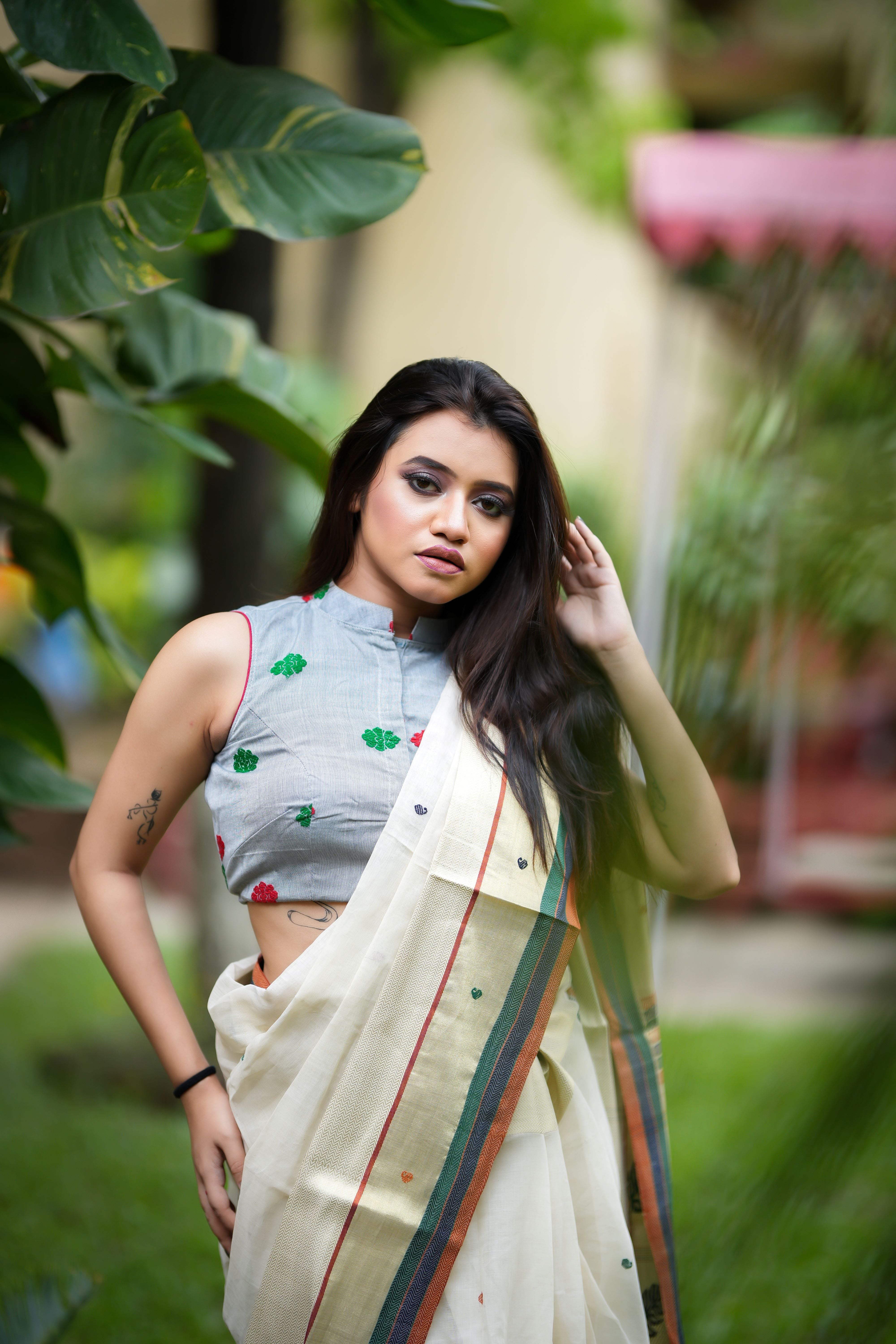 MANDARIN NECK ASSAMESE GOS BUTA DESIGNED BLOUSE